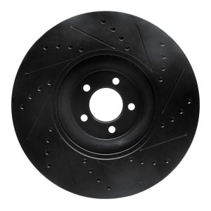 Jaguar XF Brake Rotor (1) - Front Left - R1 Concepts - Drilled & Slotted - Black - `10-`24